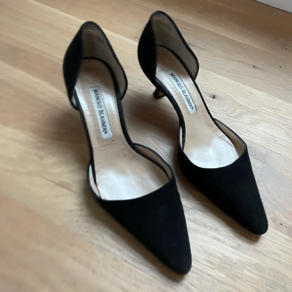 Manolo Blahnik d’orsay kitten heels black suede